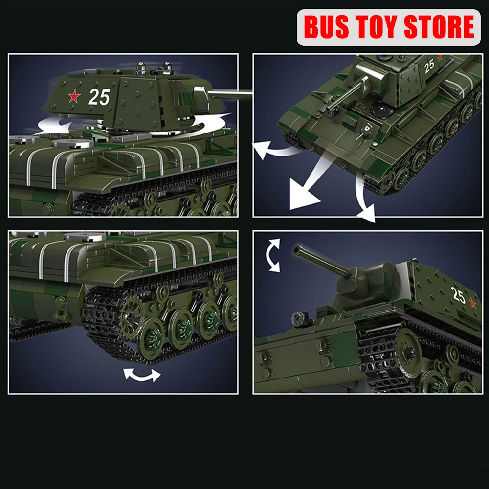 MOULD KING  Tank Military World War II Russia KV-1 Heavy Tank Building Blocks Remote Control Toys for Adults Kids Gifts 20025