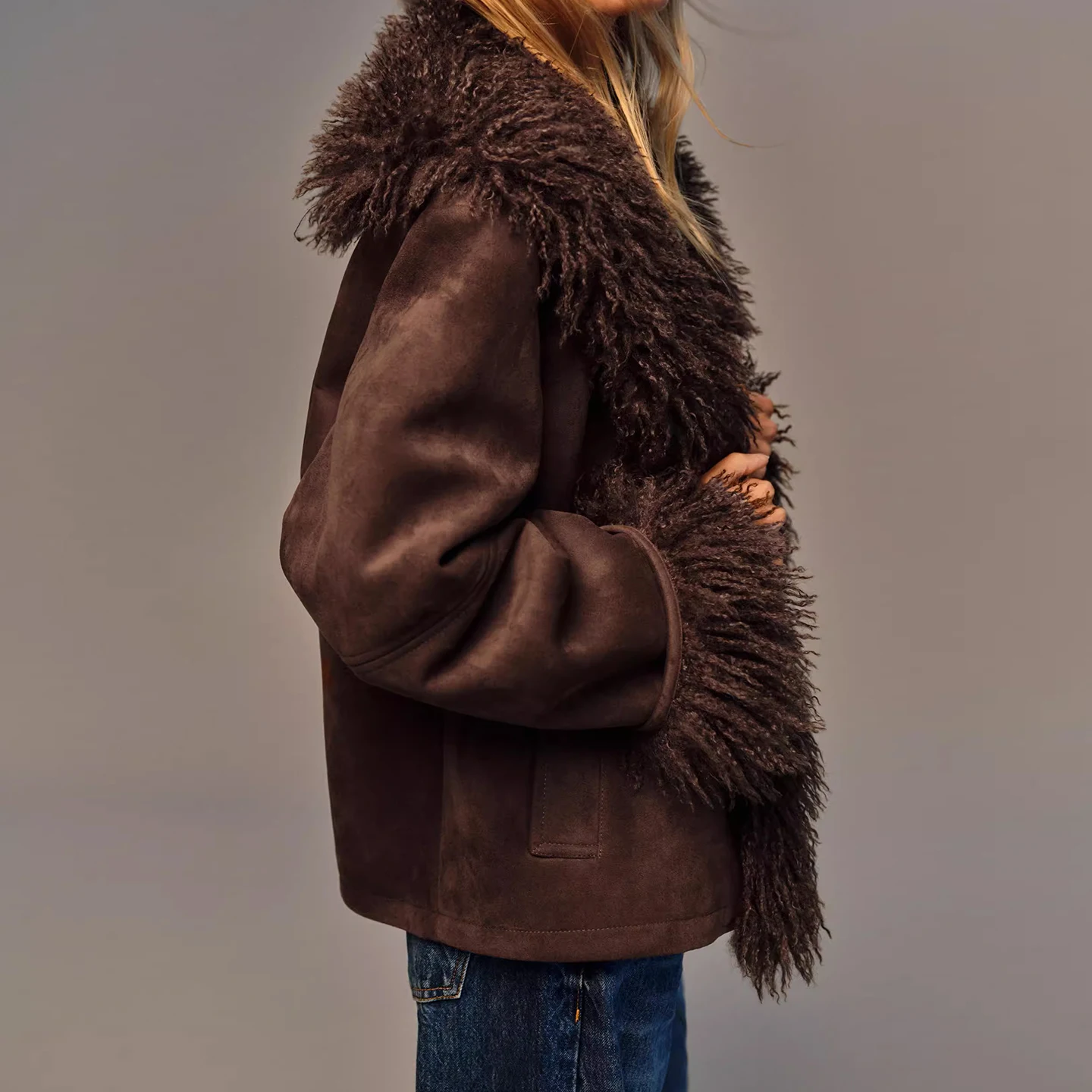 الفراء الاصطناعي على الوجهين Jaet المرأة Sle 2025 الخريف وصول جديد Z الوقوف صالح ort ملابس خارجية طويلة Sve