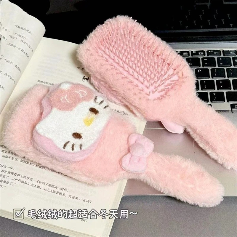 Sanrio Hello Kitty Plush Air Cushion Comb Cute Cartoon Hairdressing Comb Soft Gadget for Girls Kawaii Makeup Tools Holiday Gifts