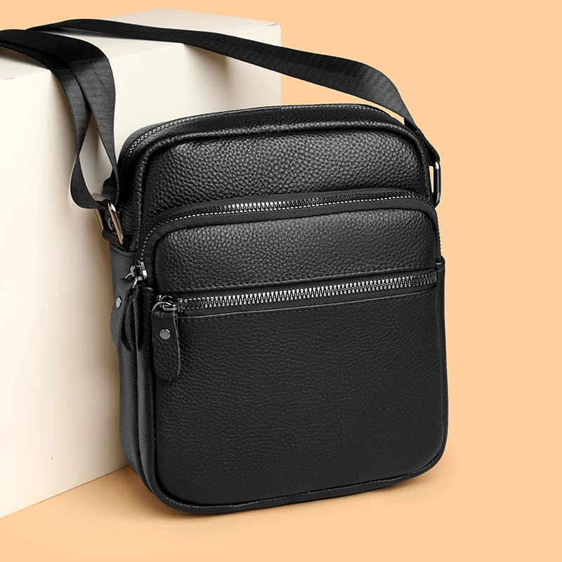 

Men's Genuine Leather Shoulder & Cross - body Bag, Multiple Zipper Pockets, Stylish and Functional for Daily Use