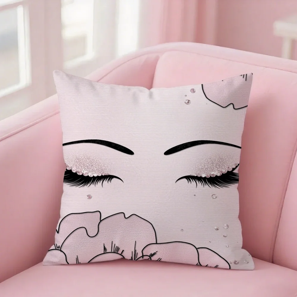 Ins Style Beauty Makeup Eyelash Peach Skin Pillow Case Pillow Cover Case Square Pillow Case Sofa with Pillow Case for Home Use