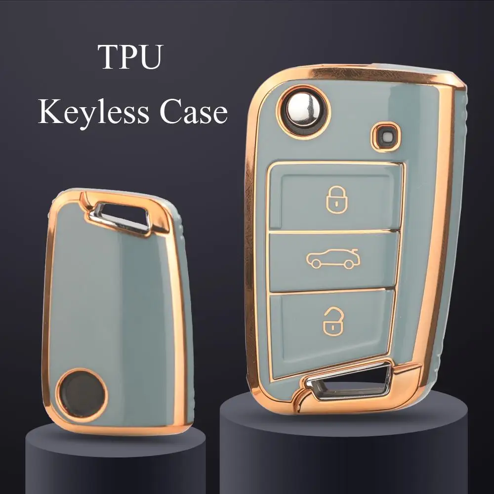 

jingyuqin 3BTN TPU Car Flip Key Case For VW Volkswagen Golf 7 MK7 Tiguan MK2 Seat Ateca Leon FR Ibiza Skoda Octavia