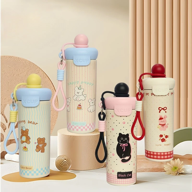 

Cute Cat Dog Animal Stainless Water Bottle 316 Food Grade Student Cartoon Ball Cup Portable Straw Cup School Outdoor Drinkware