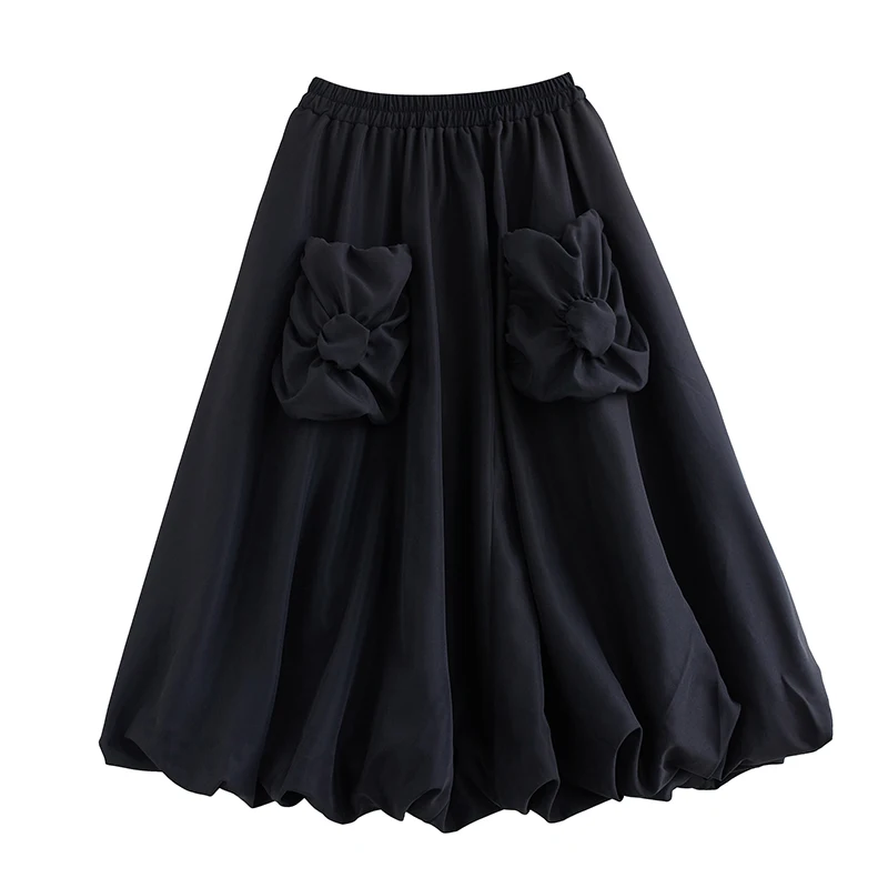 

High Waist Lantern Skirt Puffy f-length Gown Pure Color Patchwork ket Design Spring Autumn Slimming Umbrella Skirt