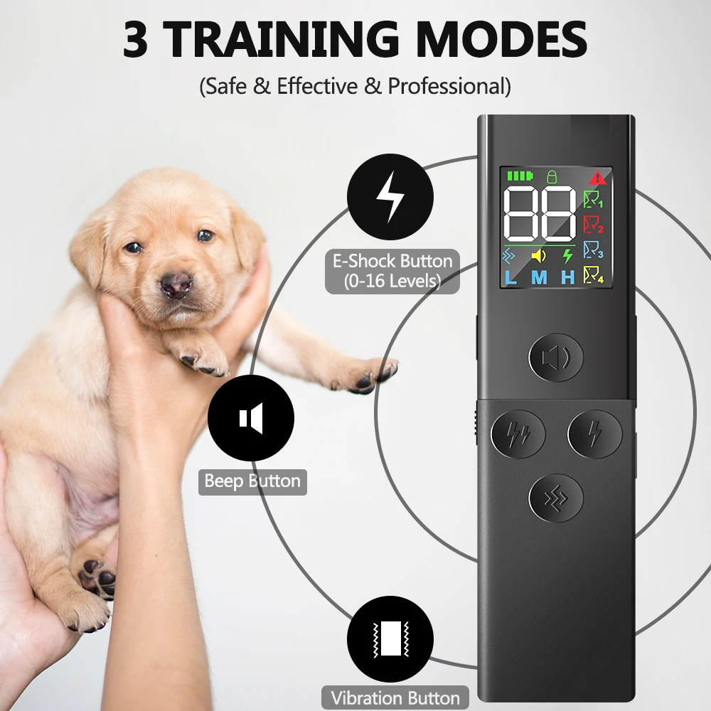 NEW smart Dog Shock Collar, IP67 Waterproof Dog Training Collar with Remote, 3 Training Modes, Shock, Vibration and Beep, Rechar