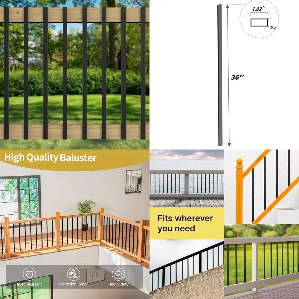 

36 Inch Deck Balusters Kit with Ends & Screws - Premium Metal Railing Spindles for Decks, Porches, Stairs, Outdoor Balustrades