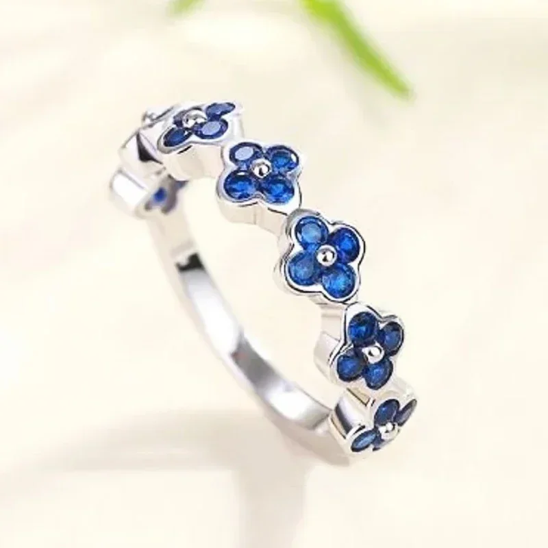 Blue Flowers Finger Rings for Women Noble Temperament Female  Party Daily Wear Fashion Accessories Newly Jewelry