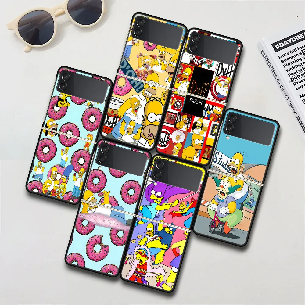 Homer Jay The Simpsons Case for Samsung Galaxy Z Flip 4 3 5G Black Hard Fundas Capas Flip4 Flip3 PC Phone Cover Zflip4 Zflip3