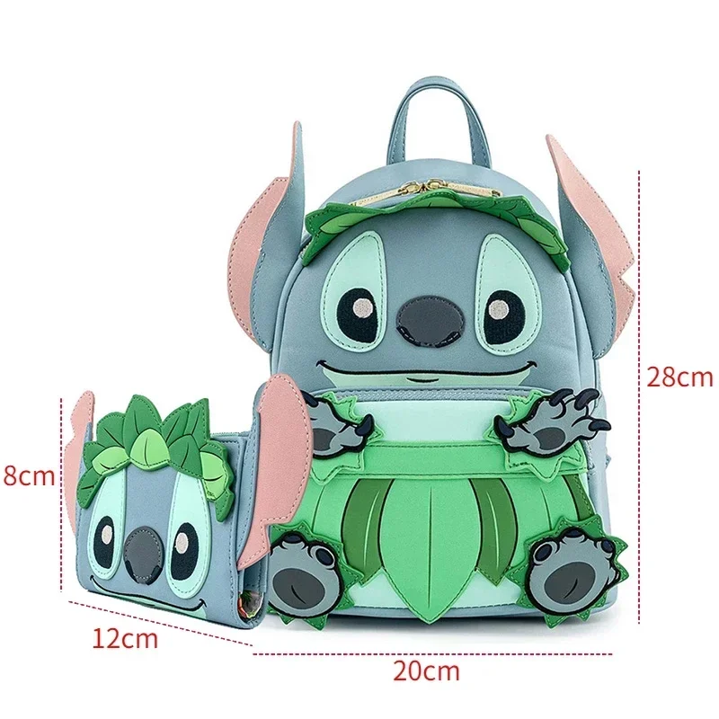 Original Loungefly Disney Lilo & Stitch Kids Backpacks Wallet Womens Double Strap Shoulder Bags PU Leather Girls Change Purse