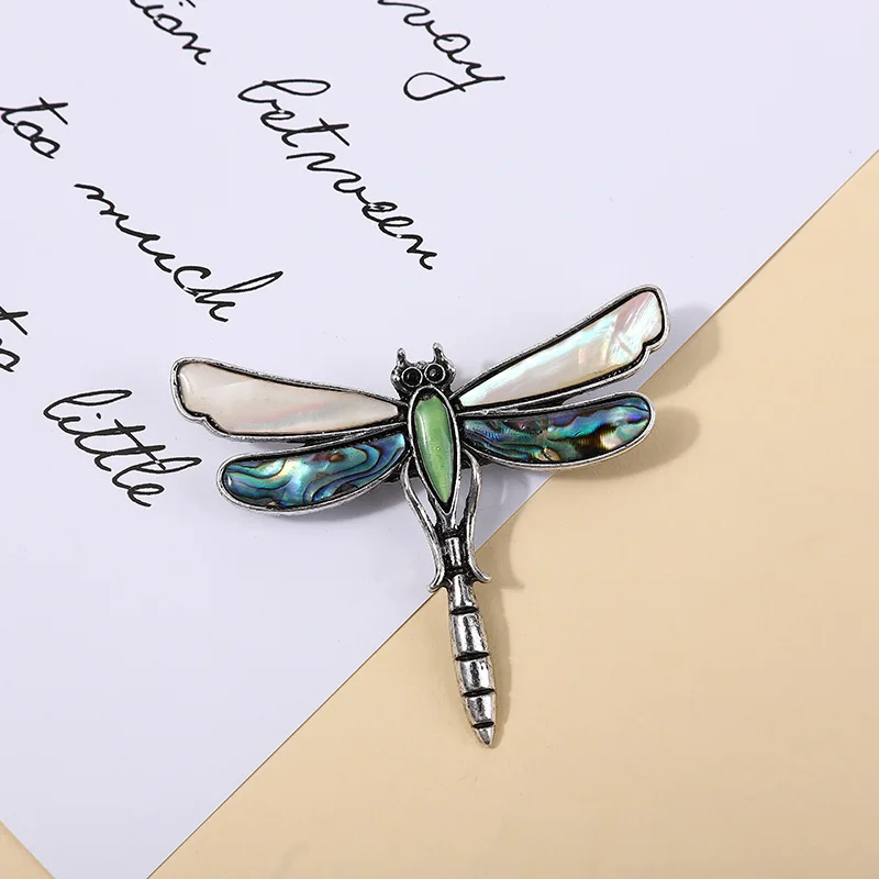 Vintage Classic Abalone Shell Dragonfly broszka biżuteria dla kobiet mężczyzn moda owady metalowe Unisex broszki ze sprzączką garnitur odznaki