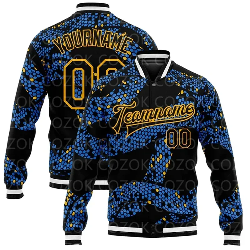 Custom rhomboid pattern 3D Printed Baseball Button Jacket Bomber Full-Snap Varsity Letterman Jacket