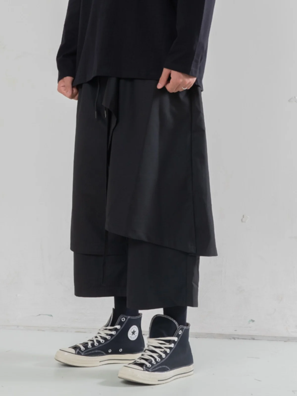 Designer's Ribbon Design Casual Pants Couple's Culottes Yamamoto Style Wide-Leg Men's Dark Series