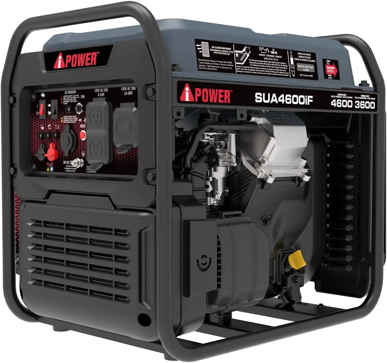 4600W Rv-Ready Open Frame Inverter Generator Gas Powered, Lightweight Portable Power Supply With Co Sensor