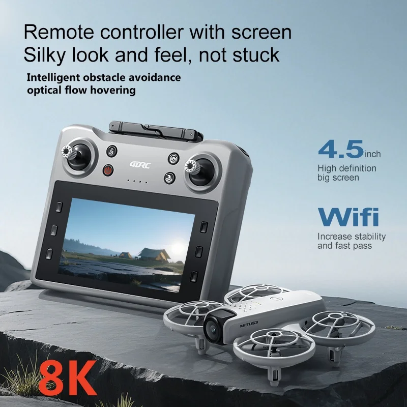 

360° Protection Obstacle Avoidance 4.5in Screen WIFI FPV MINI RC Drone 8K Headless Optical Flow Hover Remote Control Quadcopter