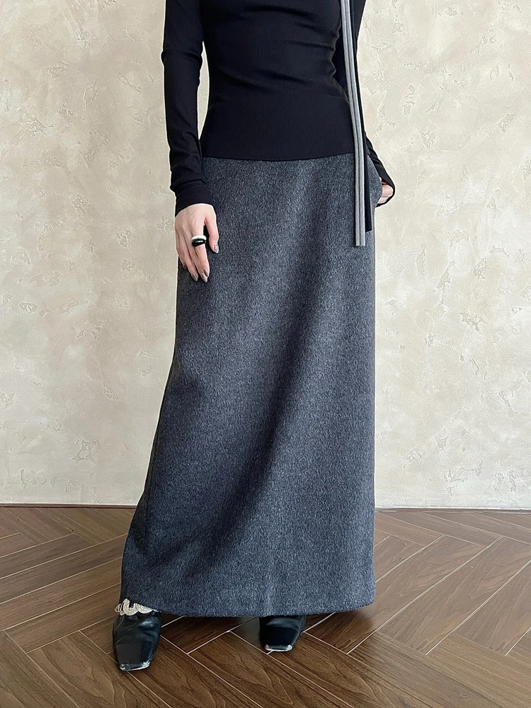 [LANMREM] Temperament Wool Skirt For Women High Waist Straight Mid-length Office Lady Warm Clothing 2024 Autumn New 26C683