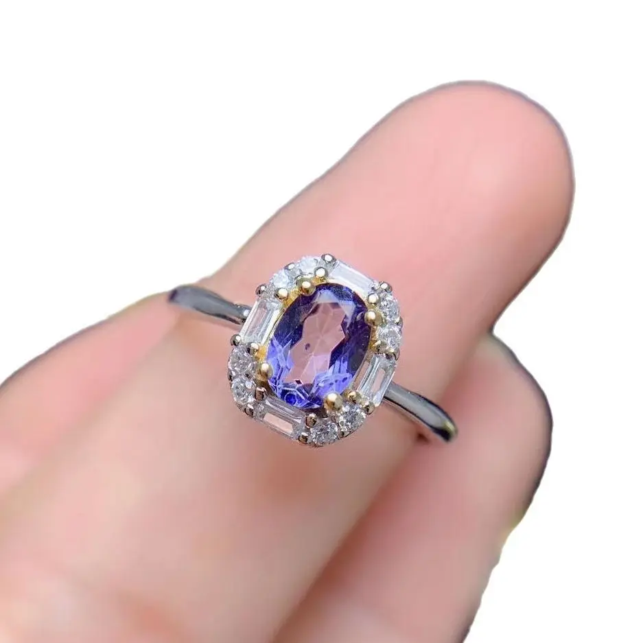 Best Seller ZECAA Tanzanite Topaz Jewelry Woman Tanzanite Topaz Ring With Natural Tanzanite Topaz Gemstone 6*8mm Lady Topaz Ring