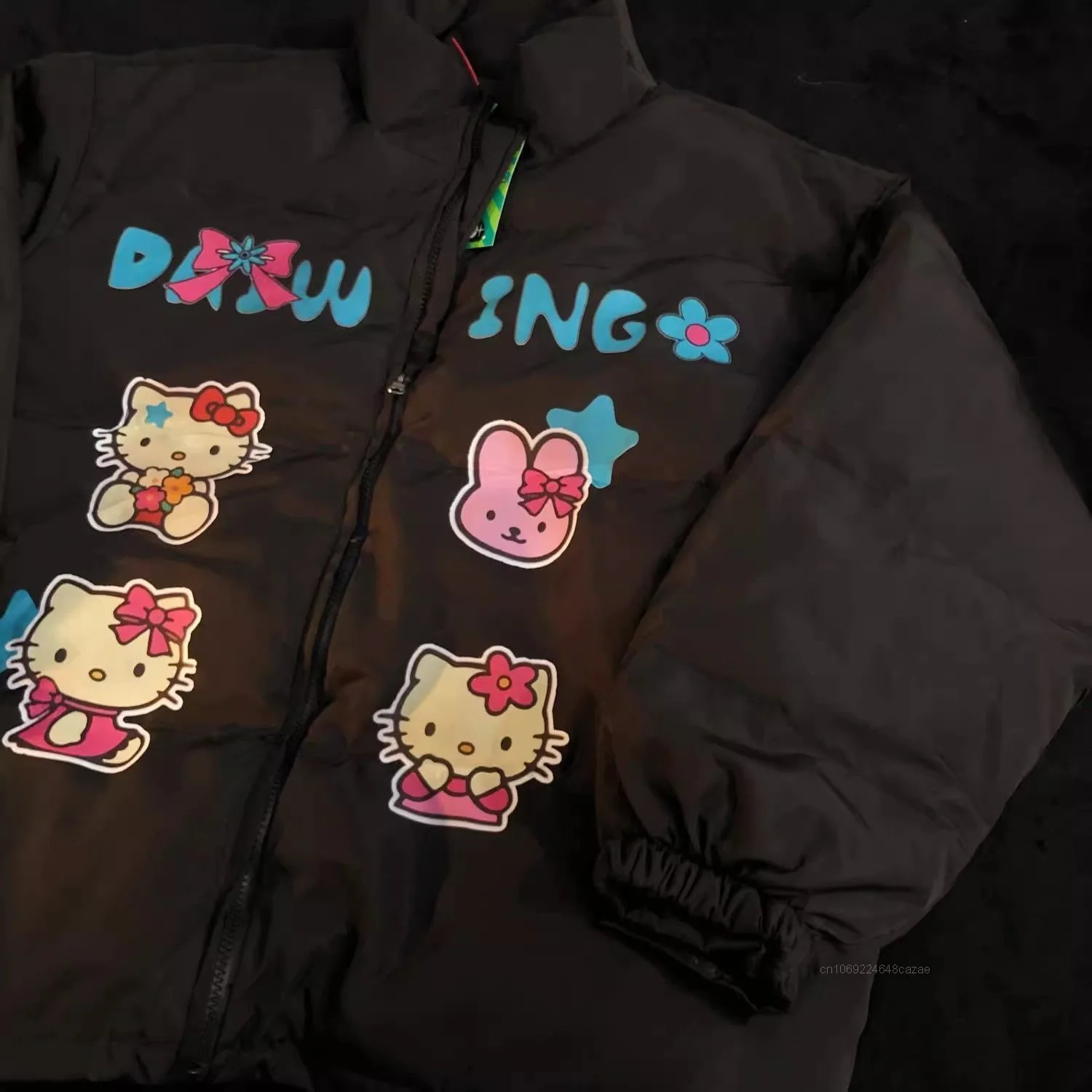 Sanrio Hello Kitty Cute Cartoon Cotton Jacket Women American Style Printed Couple Cotton Coat Trendy Loose Versatile Zipper Coat