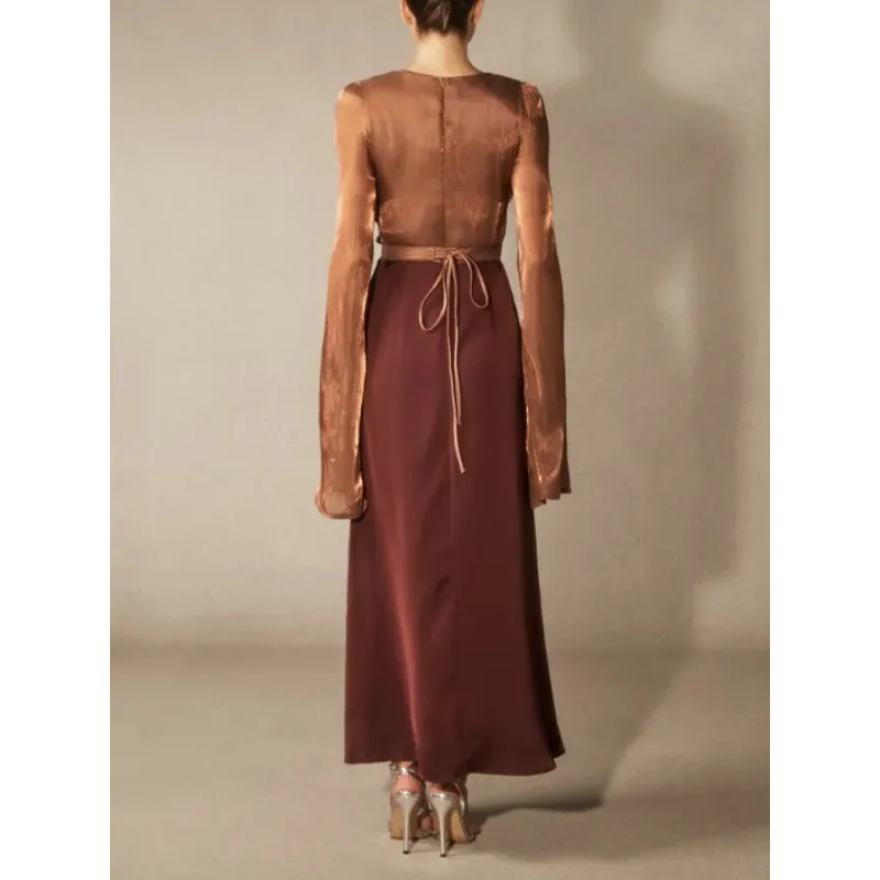 Tokon rouge sirène parole longueur robe femmes fente à manches longues à lacets taille élégante soirée de noël robes Max 196139