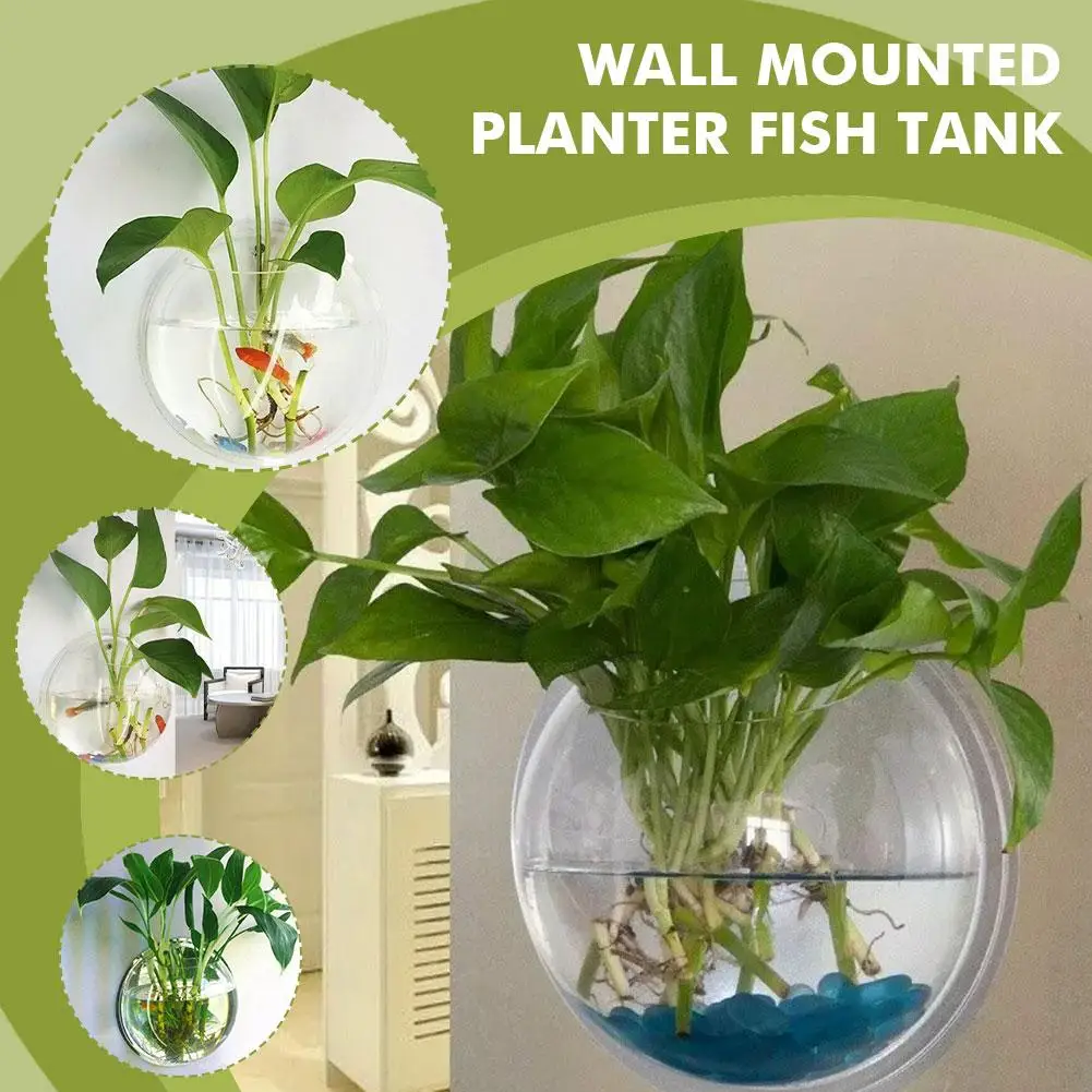 Creative Wall Mounted Fish Tank Hydroponic Glass Vase Fish Aquarium Flower Decoration Tank Home Acrylic Pot Transparent V9O2