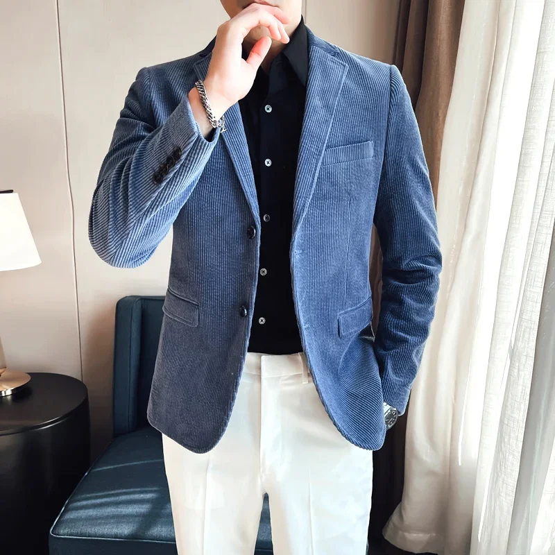 

2023 Men Spring High Quality Business Blazers/Male Slim Fit Corduroy Fashion Suit Jackets/Man leisure Tuxedo Plus Size S-4XL