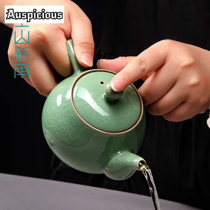 270ml Vintage Longquan Celadon Teapot Handmade Ge Kiln Porcelain Pot Household Tea Maker Kettle Chinese Tea Set Ornaments Gifts