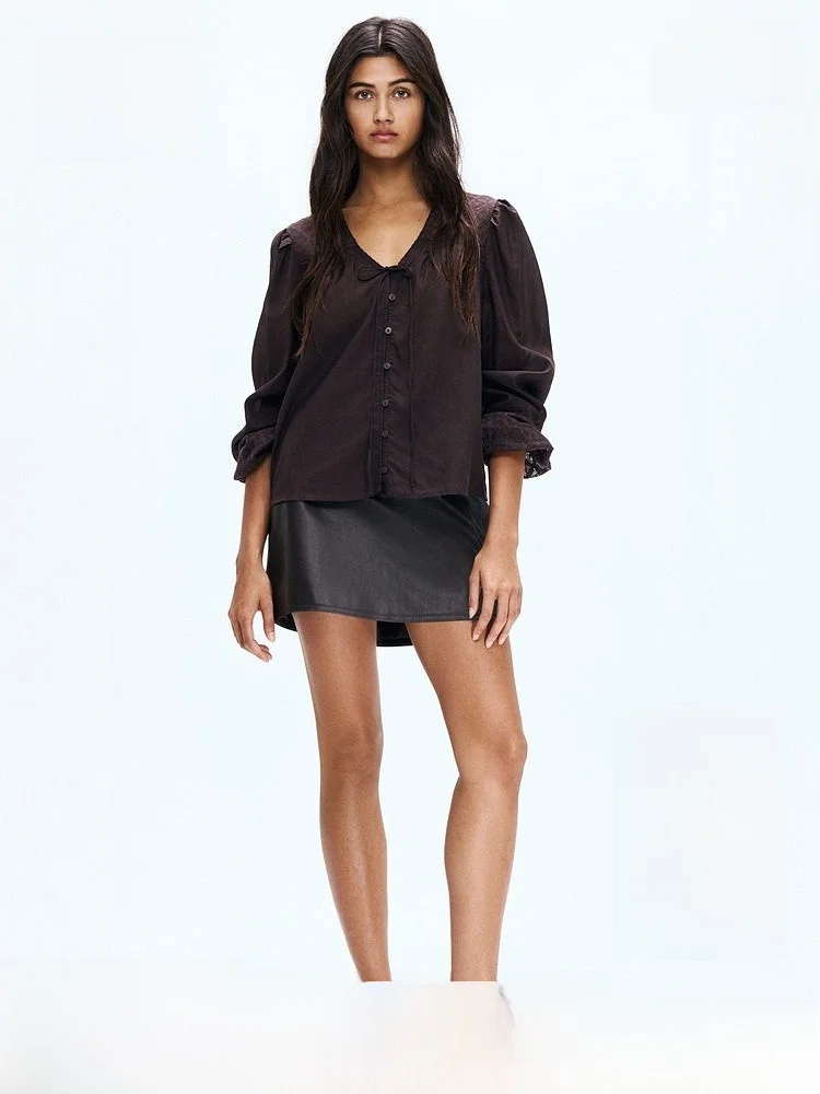 

H&M Зимняя женская одежда с поясом, повседневная одежда Long Sve V-Ne, смесь хлопка из искусственного шелка, обычная тонкая застежка на пуговицах