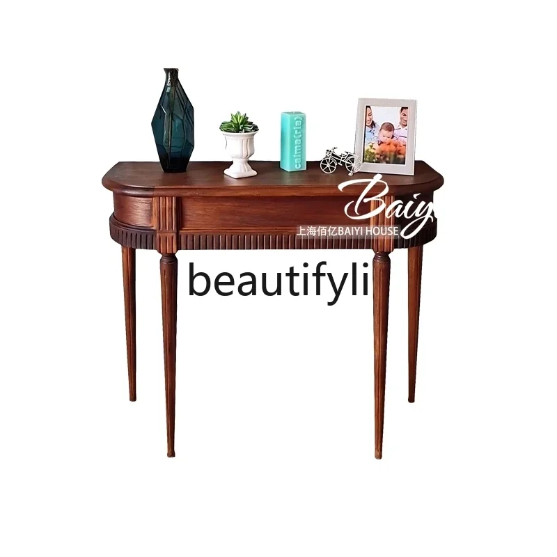 

LXAmerican solid wood semicircular entrance table French entrance cabinet against the wall corridor very narrow entrance tableSS