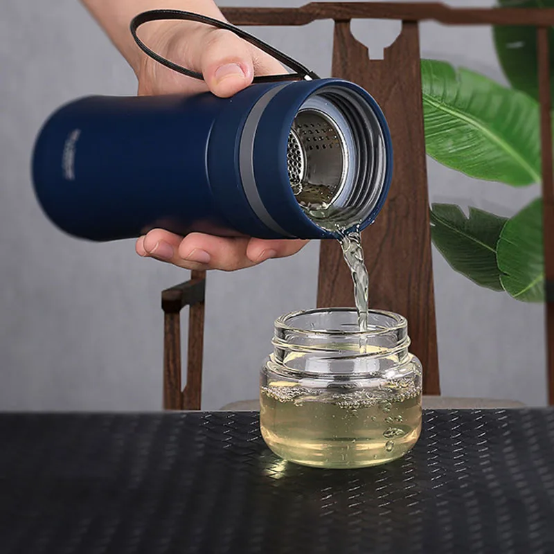 

Portable Thermos Cups with Glass Cup Creative Thermal Mug with Stainless Steel Tea Filter Insulated Water Bottle Keep Warm Gift