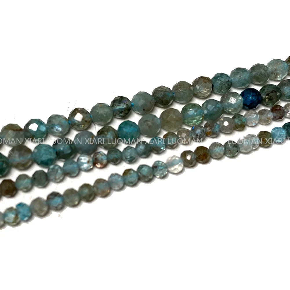 Fine 100% Natural Stone Beads Faceted Apatite Loose Round Gemstone Crystal For Jewelry Making DIY Bracelet Necklace Charm 2-4mm