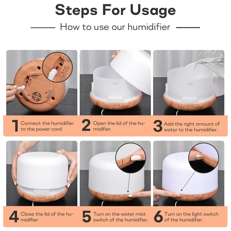 300/500ml Portable Humidifier Electric Oil Aroma Diffuser Air Ultrasonic Cool Mist Maker Fogger LED Mini Diffuser for Home Car