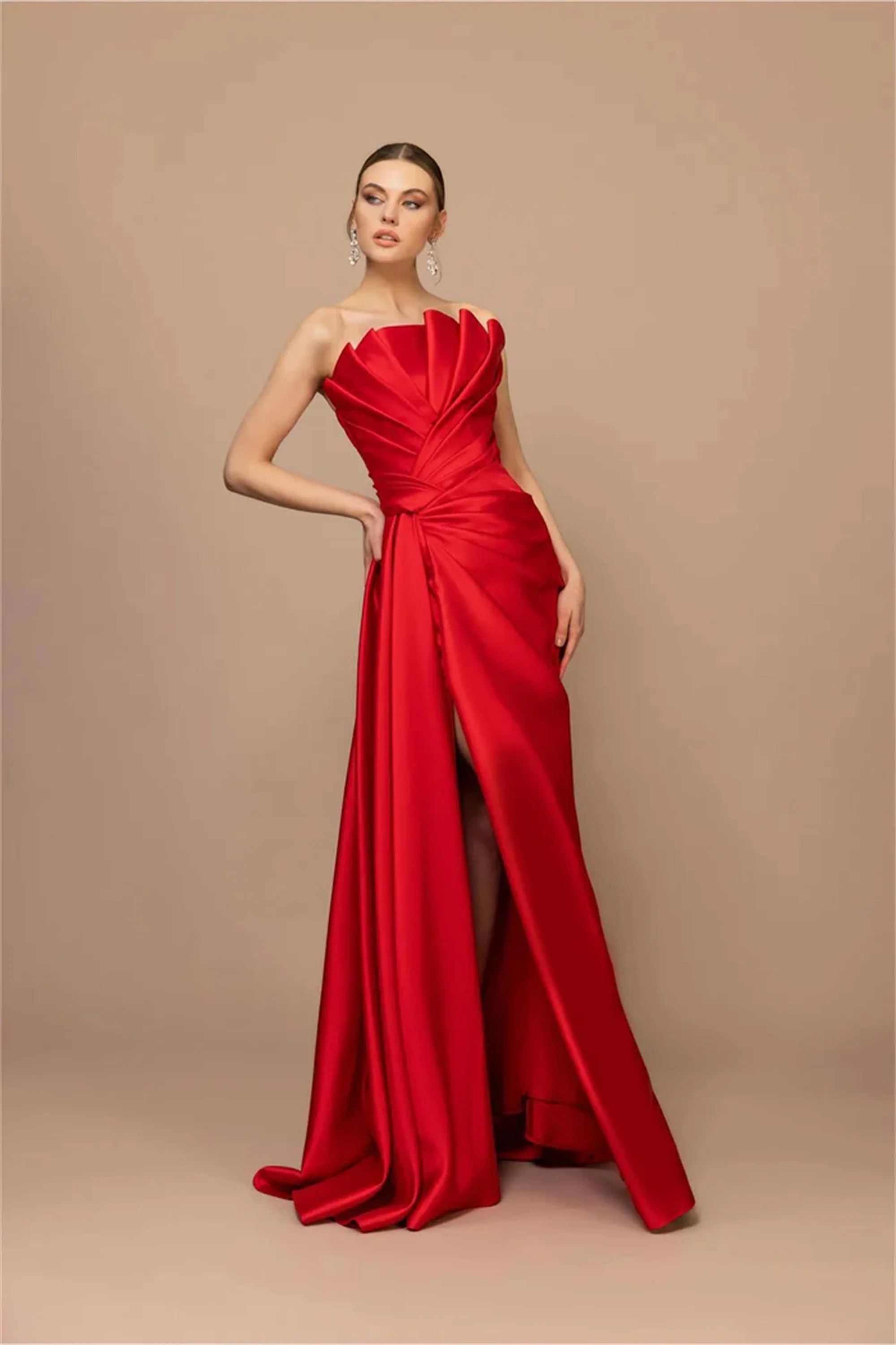 EVON BRIDAL Charming Red Evening Party Gowns Sleeveless Vestidos De Fiesta Fashion High Split Wedding Evening Gown Customized image 3