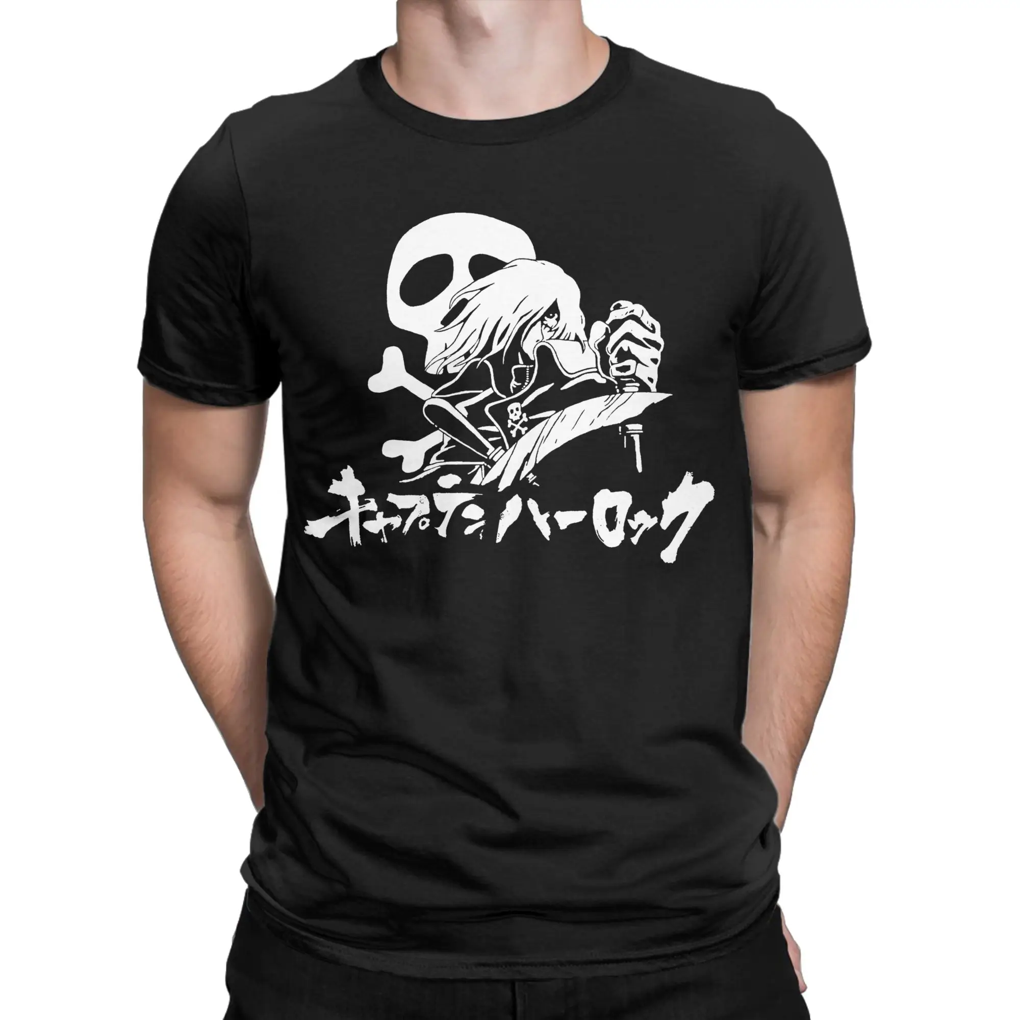 Space Pirate Captain Harlock Albator T-Shirt for Men  Funny Cotton Tees Round Collar Short Sleeve T Shirt Adult Tops