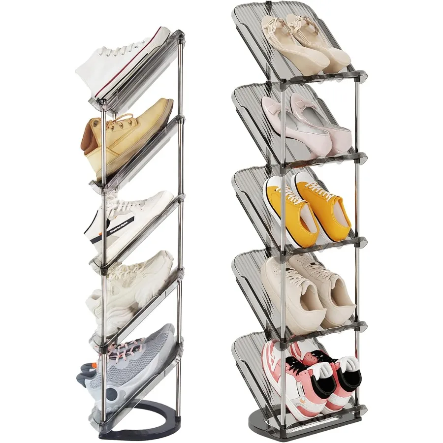 

Sloping Narrow Shoe Rack 5 Tiers Free Standing Vertical Shoes Racks for Small Spaces and Corner Shoe Storage Organizer for Entr