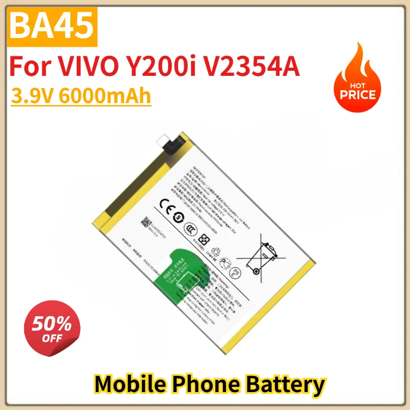

Аккумулятор для телефона BA45 большой емкости 3,9 В 6000 мАч для VIVO Y200i V2354A Совершенно новый высококачественный сменный аккумулятор
