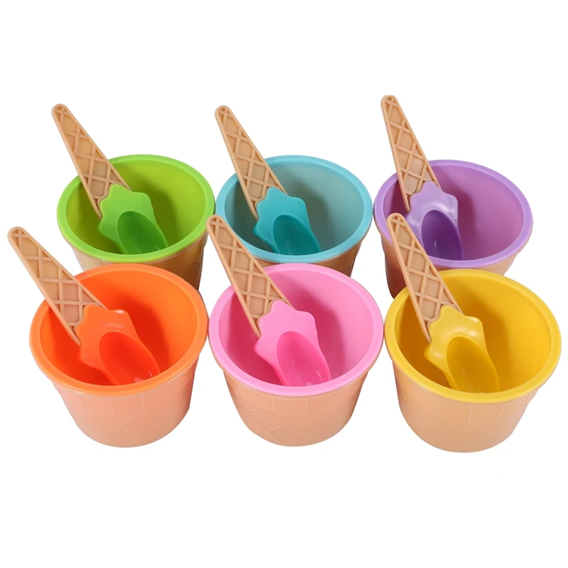 

6Pcs Ice Cream Bowl Set Different Color Ice Cream Spoon Bowl Tableware Set Creative Children Cartoon Bowl