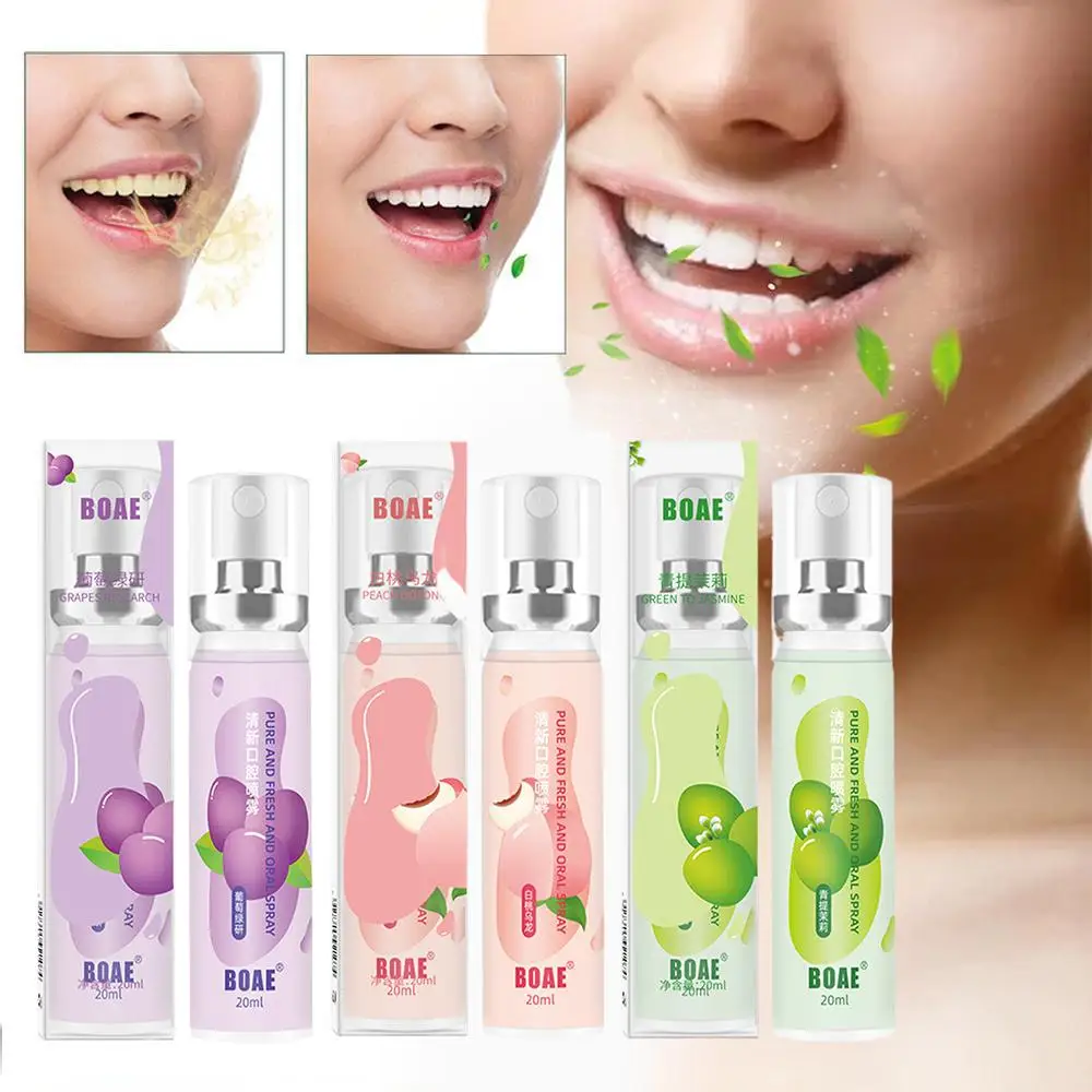 20ml Fruit Flavor Fresh Oral Spray Grape Peach Breath Remove Freshener Sweet Grapes Spray Deodorant Breath Mouth Bad Spray C3V6