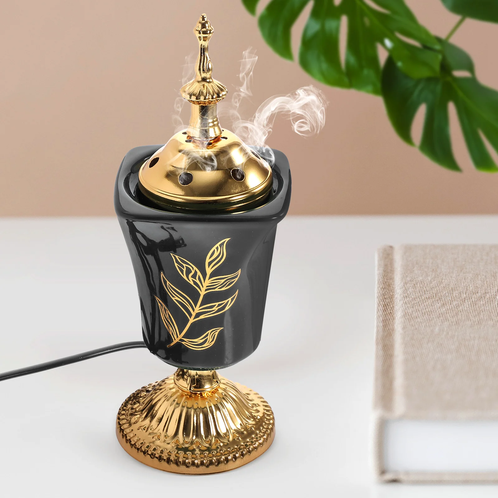 

Electric Incense Burner Retro Black Censer Holder Home Office Yoga Teahouse Middle East Style Safe Mini Ceramic Stove