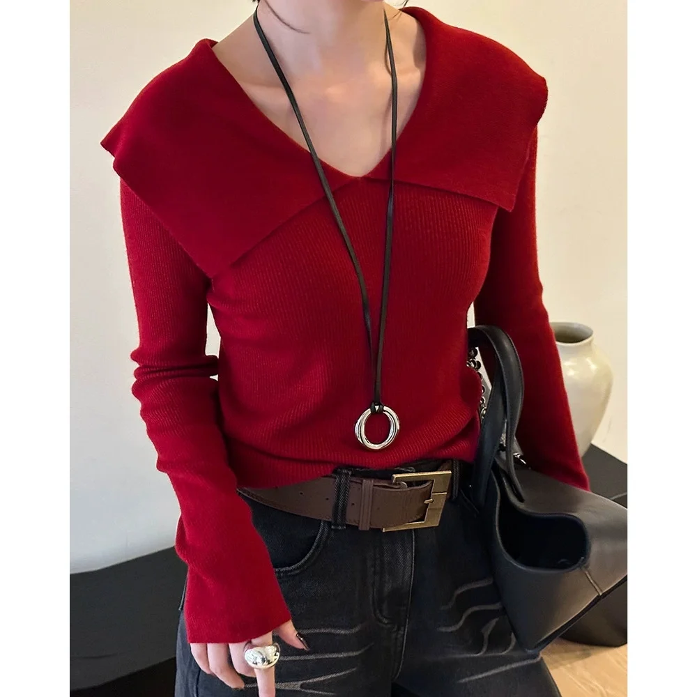 Otoño Invierno elegante ropa de mujer moda suéteres delgados nuevos jerseys de punto de manga larga señora todo-fósforo cuello vuelto Tops