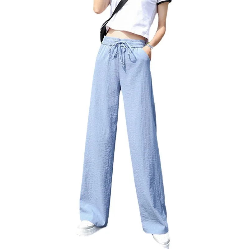 2025 New Spring and Summer Wide Leg Pants Women's High Waist Ice Silk Pants Thin Mopping Pants Female Student Pants