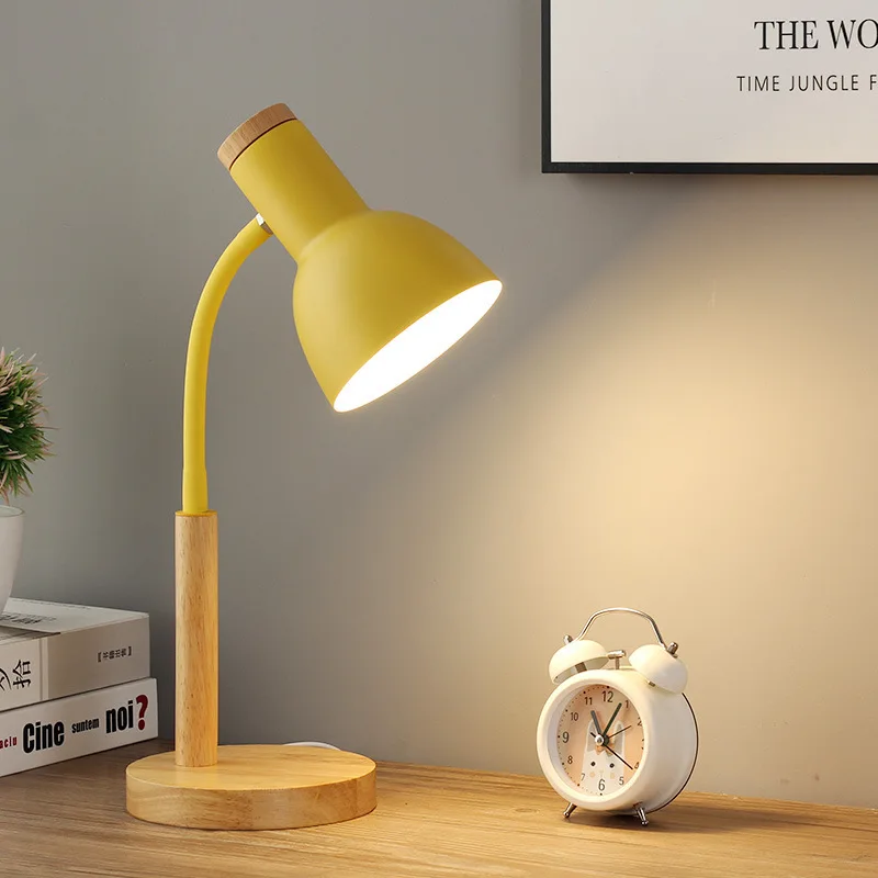 E27 Lights Table Lamp LED Nordic Wood Desk Light Creative Bedroom Bedside Small Lamp Eye Protection Reading Home Decoration