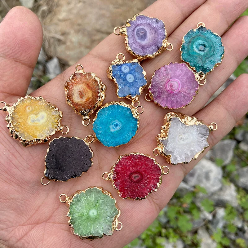 

2 шт. красочный натуральный кварцевый жеод кулон неправильной формы друзы агаты подвески разъем для изготовления ювелирных изделий DIY аксессуары