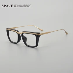6013 Niche handmade retro men thick frame  big face square pure titanium frame custom prescription myopia reading glasses