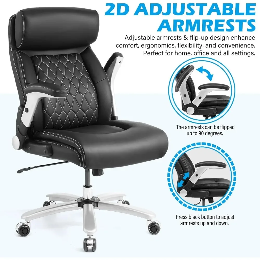 High Back Leather Executive Chair Adjustable Tilt Angles Swivel Office Desk Chair with Thick Padding for Armrest and Ergonomic