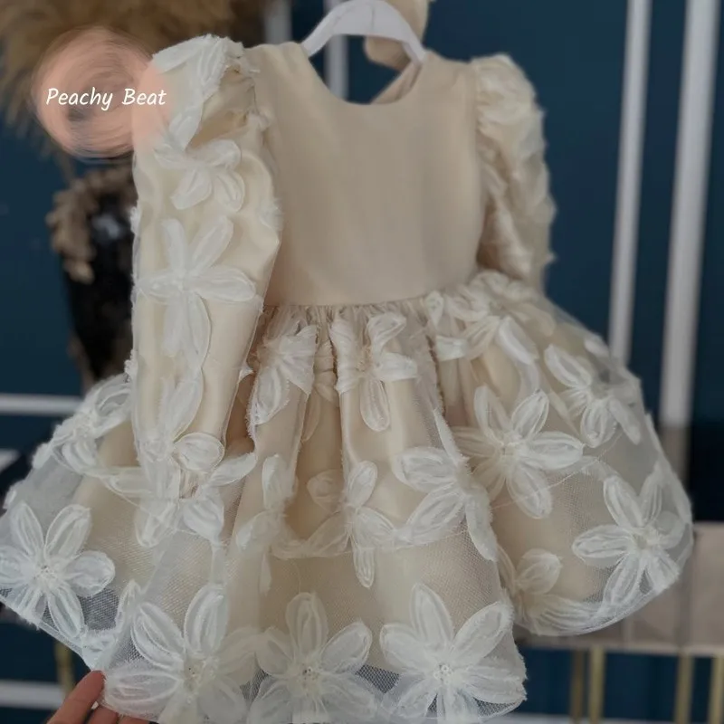 

Платье-пачка для девочки с цветочным принтом, длинным рукавом, винтажное, с бантом, для малышей, на свадьбу, день рождения, для детей 1-14 лет