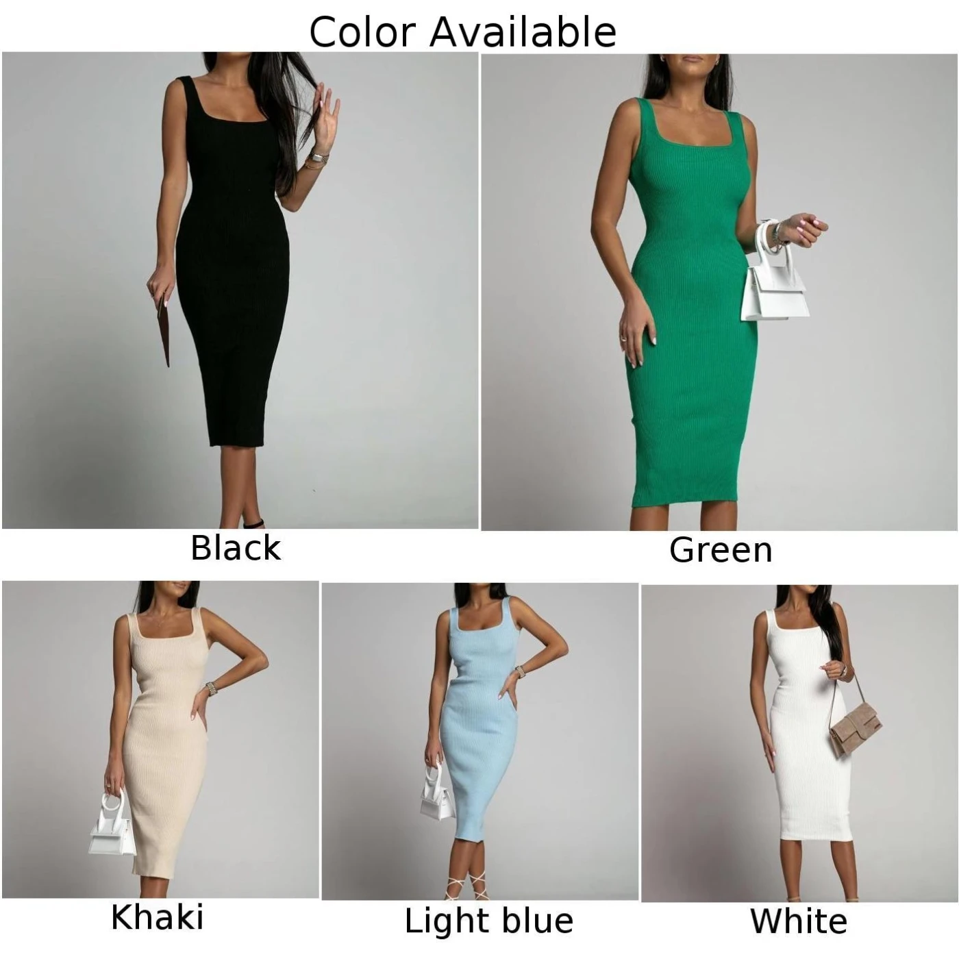 Clothes Dresses Sexy Sleeveless Slim Square Neck Vest Bodycon Lady Solid Spaghetti Strap Vestidos Bandage Bodycon