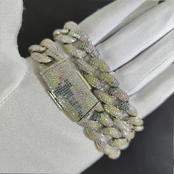 Hip Hop 18mm Iced Out Cuban Necklace Silver Plated Full Pave Bling Zircon Chain Chunky Necklace For Women