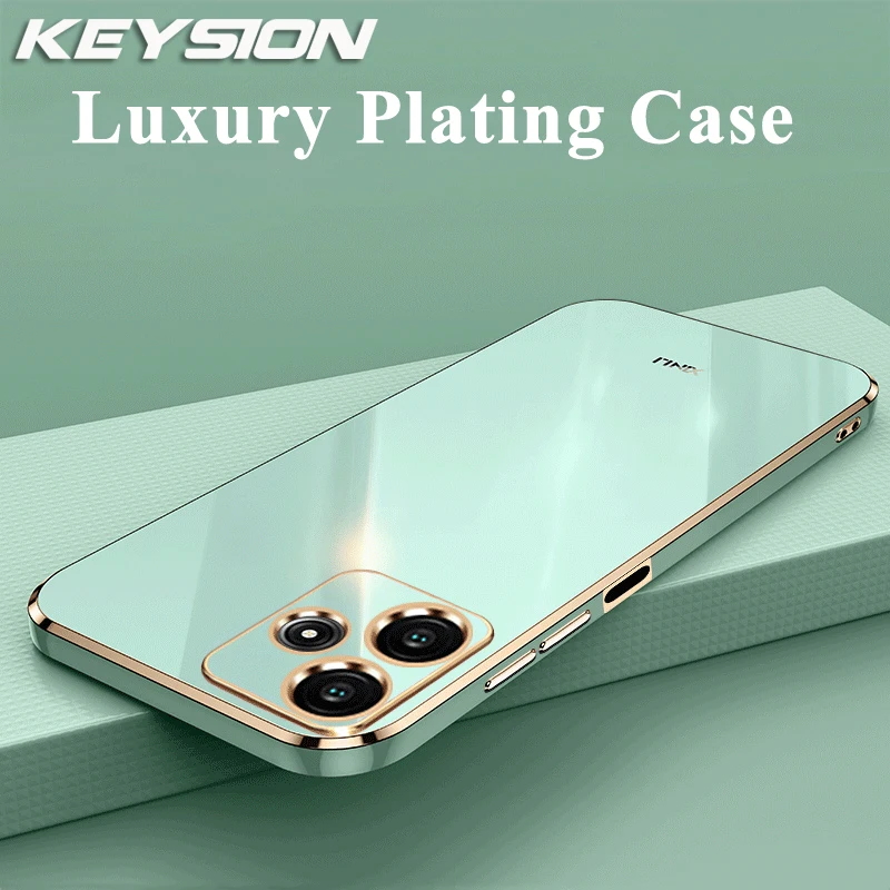 KEYSION Luxury Plating Case for Redmi 12 5G 12 4G Soft TPU Silicone Square Shockproof Phone Back Cover for Xiaomi POCO M6 Pro 5G