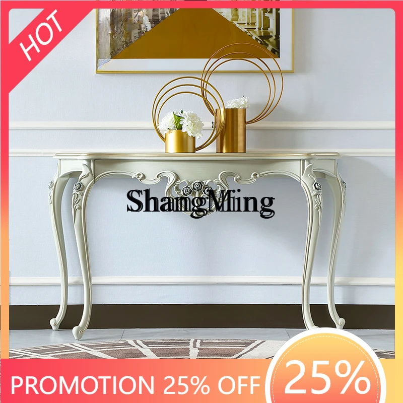 

SM new light luxury home solid wood entrance table villa large flat floor entrance door against the wall entrance table