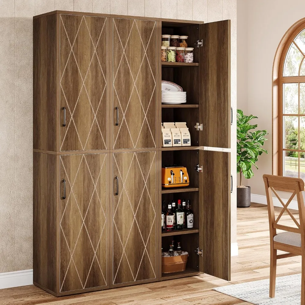 

3-Pack 75.39-Inch Tall Wood Storage Cabinet with 6 Shelves, Narrow Modern Cabinet for Living Room, Slim Kitchen Pantry with 2 D