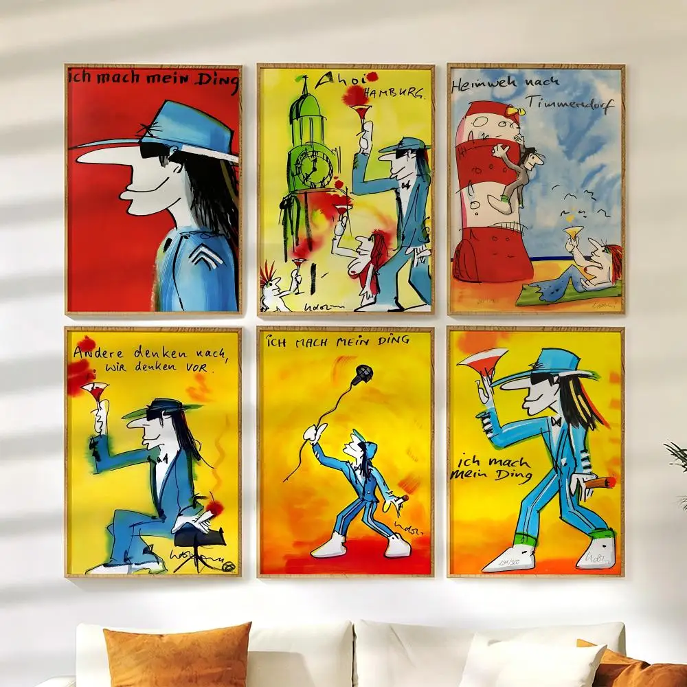 Póster de la leyenda del rock alemán U-Udo Lindenberg, decoración de pared autoadhesiva versátil HD impermeable para el hogar y el dormitorio